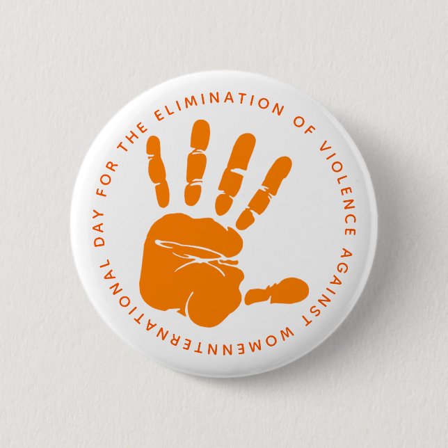 Orange Hand End the Violence 6 Cm Round Badge (Front)
