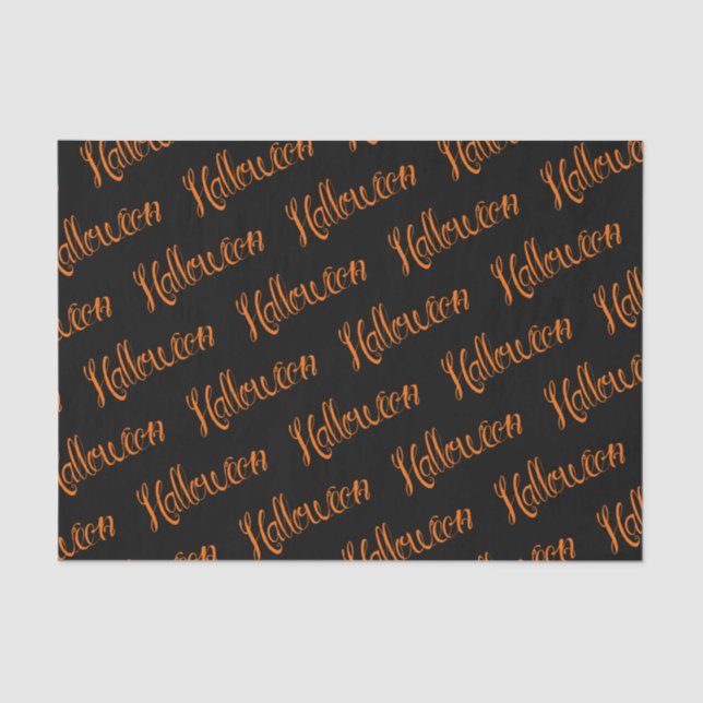 Orange Hand Lettered Halloween Text Tissue Paper (Front)