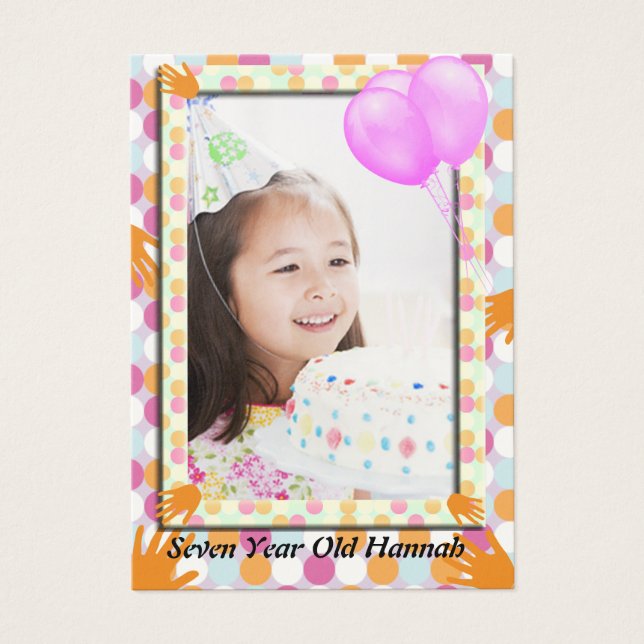 Orange HandPrint Girls Polkadot Birthday PhotoCard (Front)