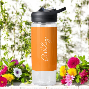 Orange Handwritten Text Elegant  Water Bottle