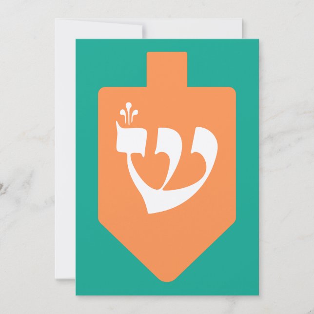 Orange Hanukkah Dreidel w. Hebrew Letter Shin (Front)