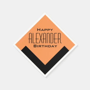 Orange Happy Birthday Art Deco Personalised Napkin