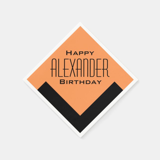 Orange Happy Birthday Art Deco Personalised Napkin (Corner)