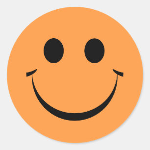 Orange Happy Face Birthday Classic Round Sticker