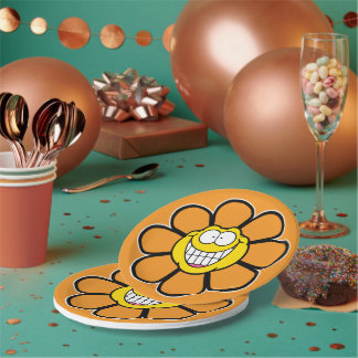 Orange Happy Flower Screwball Graphics Paper Plate