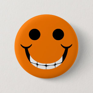 ORANGE HAPPY GRIN 6 CM ROUND BADGE