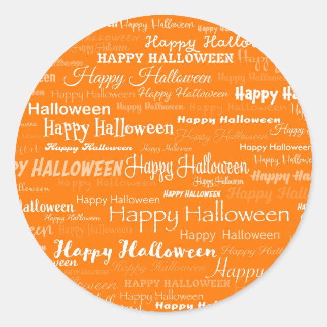 Orange Happy Halloween Modern Typography Classic Round Sticker (Front)