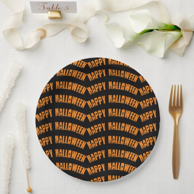 Orange Happy Halloween Pattern Napkins Paper Plate (Wedding)
