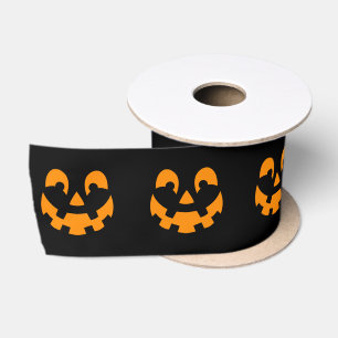 Orange Happy Halloween Pumpkin Face On Black Satin Ribbon