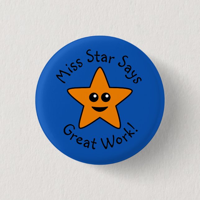 Orange Happy Star Great Work Button (Front)