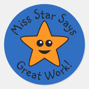 Orange Happy Star Great Work Stickers