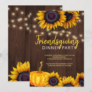 Orange Harvest Barn Wood Friendsgiving Dinner Invitation