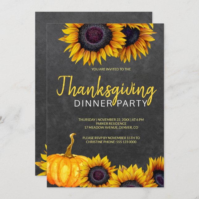 Orange Harvest Chalkboard Thanksgiving Dinner Invitation (Front/Back)