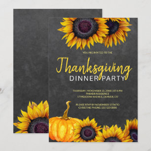 Orange Harvest Chalkboard Thanksgiving Dinner Invitation