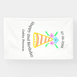 Orange hat 2nd birthday kids retro floral bright b banner