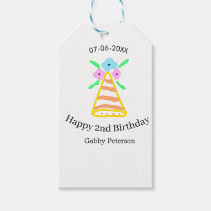 Orange hat 2nd birthday kids retro floral bright b gift tags