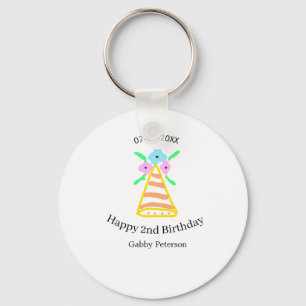 Orange hat 2nd birthday kids retro floral bright b key ring