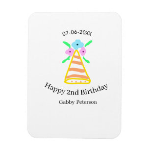 Orange hat 2nd birthday kids retro floral bright b magnet