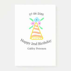 Orange hat 2nd birthday kids retro floral bright b post-it notes