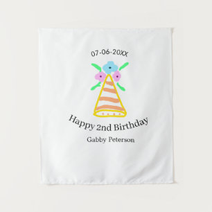 Orange hat 2nd birthday kids retro floral bright b tapestry
