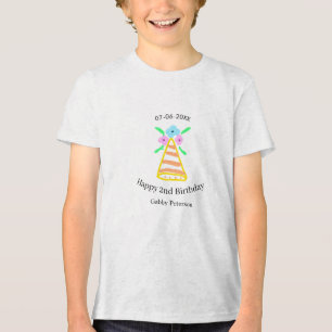 Orange hat 2nd birthday kids retro floral bright b Tri-Blend shirt