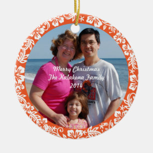 Orange Hawaiian Hibiscus Christmas Photo Ornament