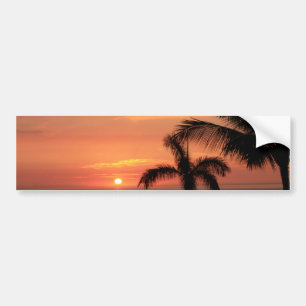 Orange Hawaiian Sunset, Birds and Palm Trees Bumper Sticker