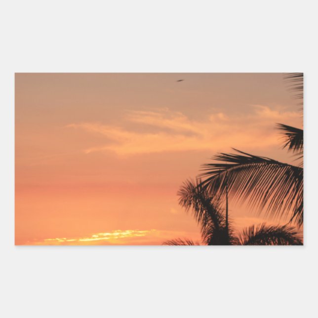 Orange Hawaiian Sunset, Birds and Palm Trees Rectangular Sticker (Front)