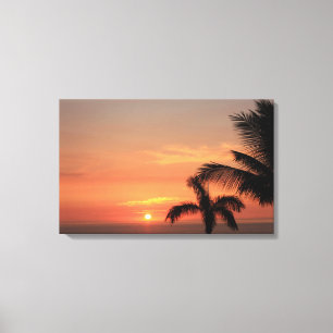 Orange Hawaiian Sunset Sky with Palms Canvas Print