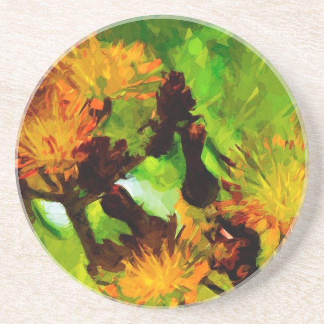 Orange Hawkweed Blossoms Abstract Impressionism Coaster (Front)