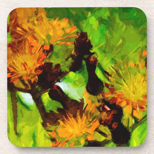 Orange Hawkweed Blossoms Abstract Impressionism Coaster (Front)