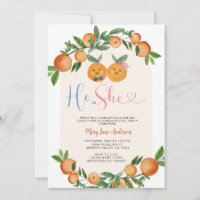 Orange He or She Greenery Floral Gender Reveal