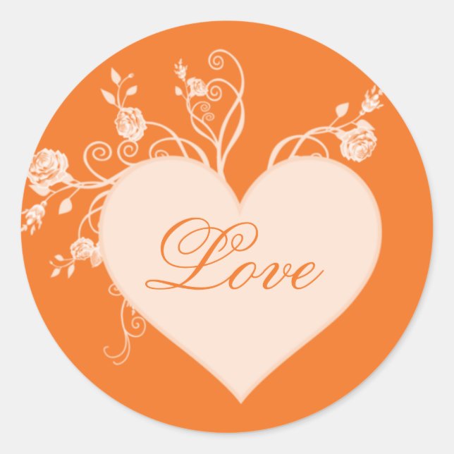 Orange Heart and Roses Love Stickers (Front)