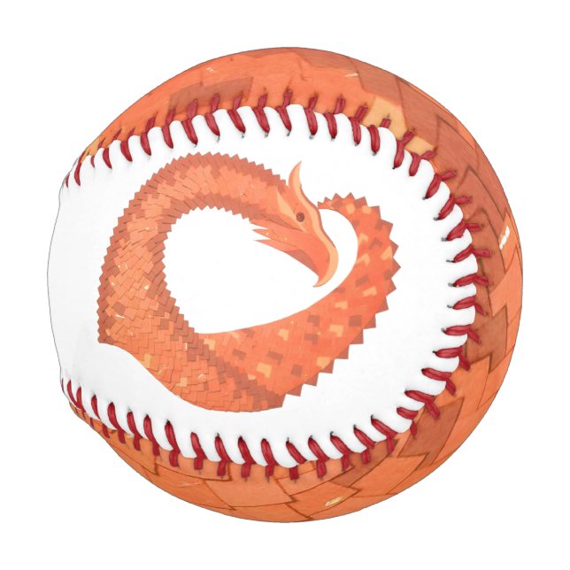 Orange heart dragon on white baseball (Front Right)