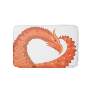 Orange heart dragon on white bath mat
