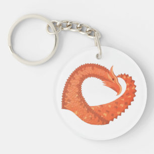 Orange heart dragon on white key ring