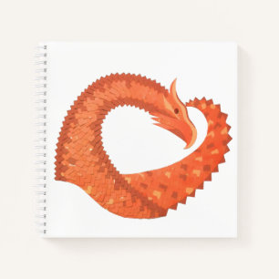 Orange heart dragon on white notebook