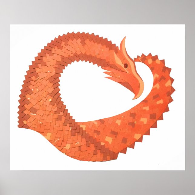 Orange heart dragon on white poster (Front)