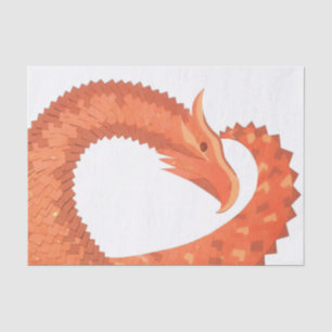 Orange heart dragon on white tissue paper