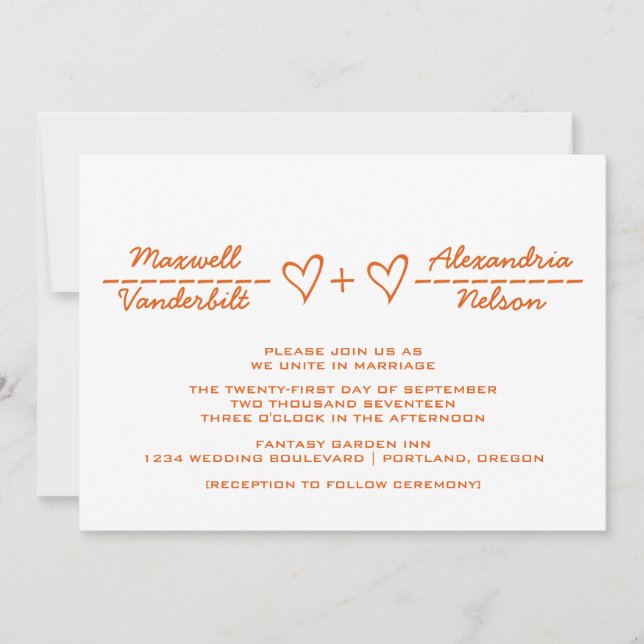 Orange Heart Equation Wedding Invite (Front)