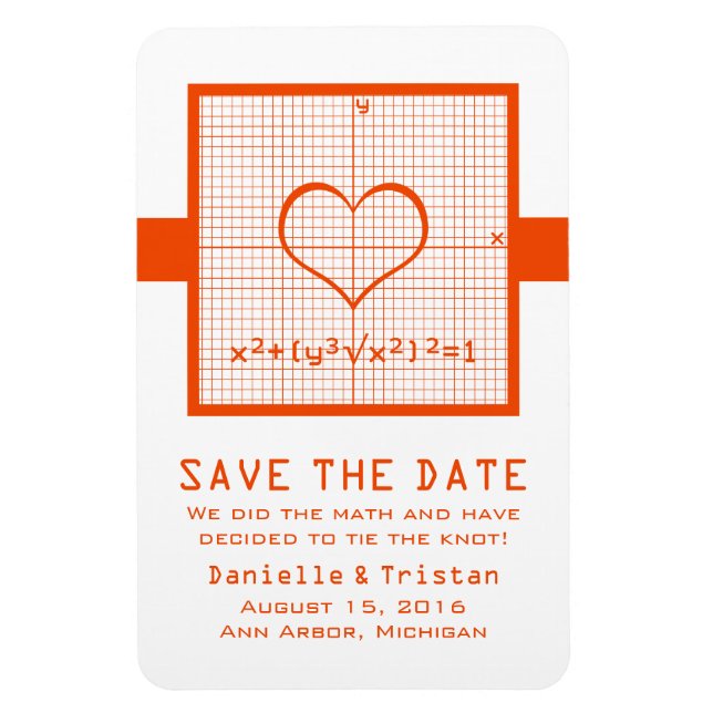 Orange Heart Math Graph Save the Date Magnet (Vertical)