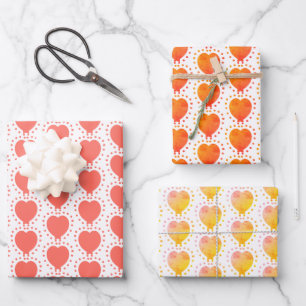 Orange Heart Polka Dot Abstract Pattern Wrapping Paper Sheet