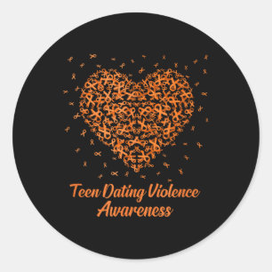 Orange Heart Ribbon Teen Dating Violence Awareness Classic Round Sticker