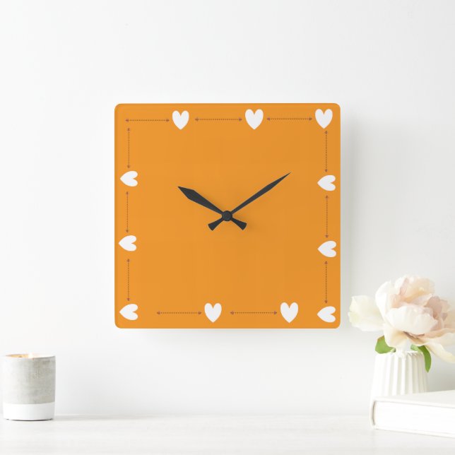 Orange Heart Wall Clock –Minimal Modern Wall Decor (Home)