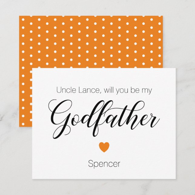 Orange Heart Will You Be My Godfather Proposal Invitation (Front/Back)