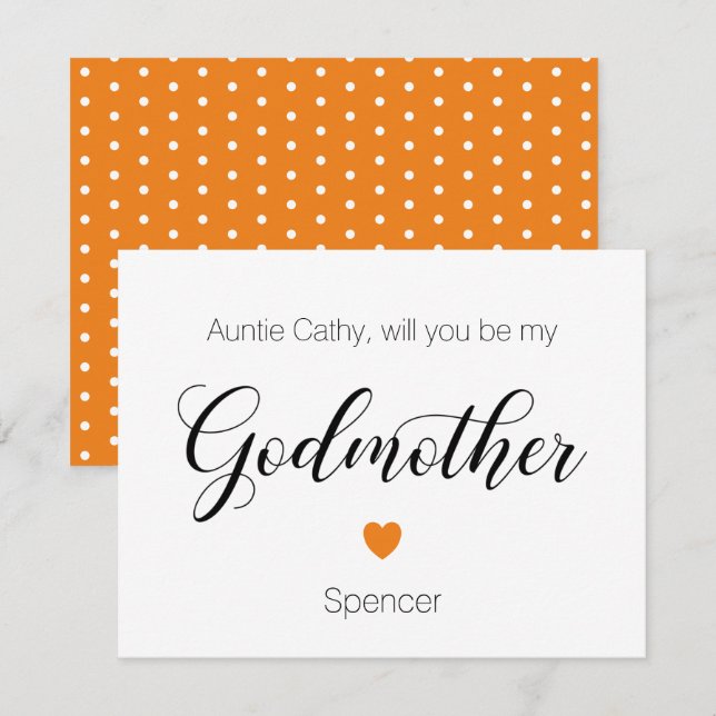 Orange Heart Will You Be My Godmother Proposal Invitation (Front/Back)