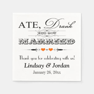 Orange Hearts and Scrolls Wedding Napkins