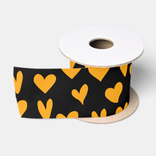 Orange Hearts Black Pattern Halloween Colours Satin Ribbon