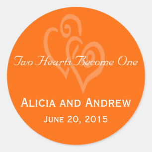 Orange Hearts Wedding Favour Stickers