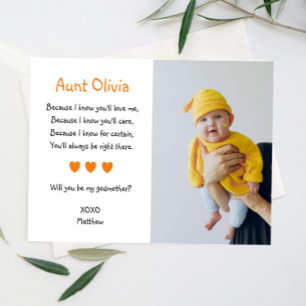 Orange Hearts Will You Be My Godmother Photo Invitation